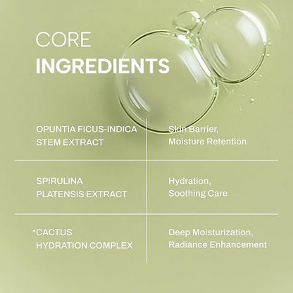 Whamisa Organic Cactus Bouncy Serum, 48 hrs Inner Skin Moisture, 72 hrs Hydrating and Moisturizing, Postbiotics, Facial Ampoule (52ml)