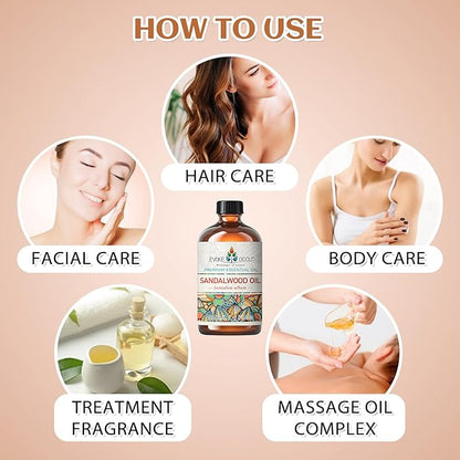 EVOKE OCCU Sandalwood Essential Oils for Skin Care, Diffuser, Perfume, Candle and Soap Making - 4 FL Oz
