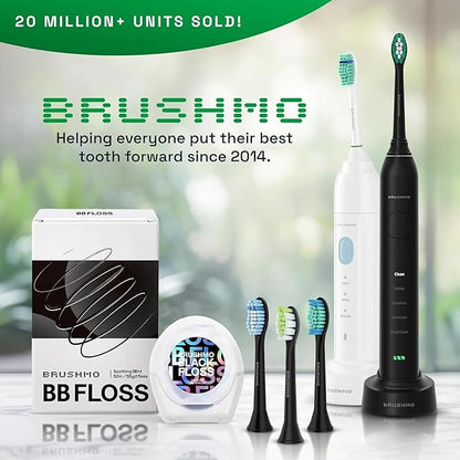 Brushmo Black Floss (BBFloss) - Expanding Floss, Gum-Friendly Soothing Mint Dental Floss, Natural Vegan Wax to Remove Plaque from Teeth, Dentist Designed PTFE & PFAS Free Oral Care, 4 Spools, 220 yd