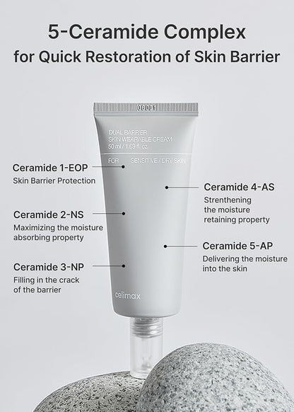 celimax Dual Barrier Skin Wearable Cream | Long Lasting Cream Face Moisturizer with Ceramides, Hyaluronic Acid, Moisturizing, Hydrating, Soothing, Repairing, Day & Night Cream, 50ml