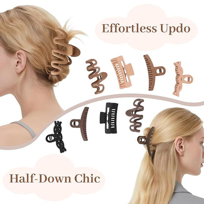 Matte Non-Slip Large Hair Clips for Women 8PCS (Neutral Colors), Durable Claw Clips for Women/Girls | Gift-Ready Neutral Hair Accessories for Daily & Special Occasions