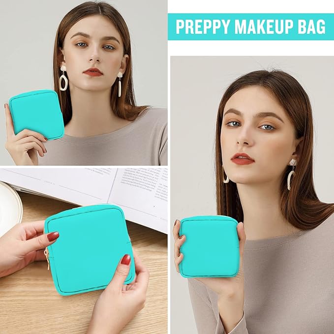 Nylon Mini Makeup Bag for Purse, Preppy Small Cute Makeup Bag Cosmetic Zipper Pouch Purse, Waterproof Travel Coin Pouch Sanitary Napkin Storage Bag Clutch Make Up Organizer for Women Men Girls(Mint)