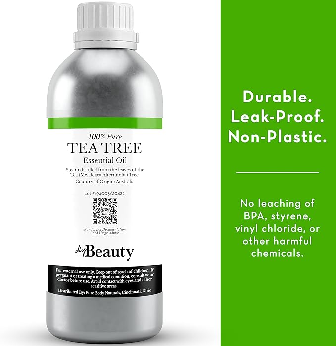 Bulk Tea Tree Oil - 4 Fl Oz Large Size Big Bottle - 100% Pure & Organic Tea Tree Oil for Skin, Hair, Face, and Scalp - Steam Distilled