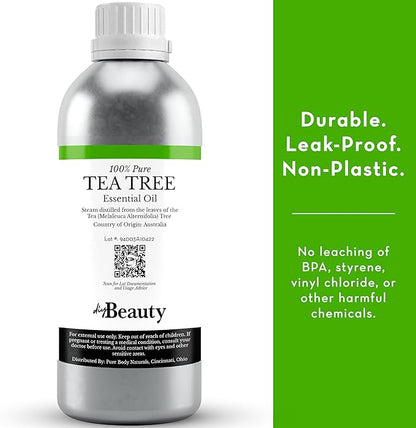 Bulk Tea Tree Oil - 4 Fl Oz Large Size Big Bottle - 100% Pure & Organic Tea Tree Oil for Skin, Hair, Face, and Scalp - Steam Distilled