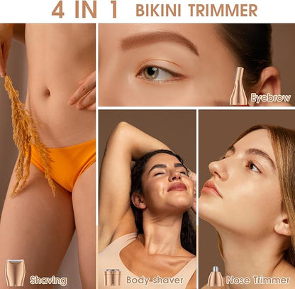 Hair Clippers & Bikini Trimmer for Women - Waterproof Electric Clippers and 4 in 1 Bikini Trimmer Set, Deluxe Hair Trimmer, Wet/Dry Body Shaver for Nose Eyebrows Beard Pubic Hair, Mauve