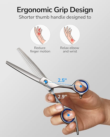 ULG Professional Thinning Shears with Leather Case - 6.5“ Japanese Stainless Steel Texturizing & Hair Cutting Scissors for Salon & Home Use