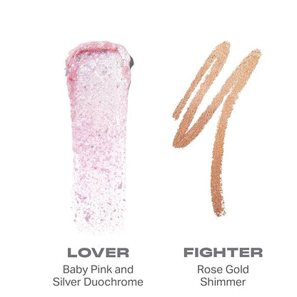 Morphe Mixed Signals Dual-Ended Eyeshadow Stick - Cream Eyeshadow Pigment & Chrome Liquid Flakes for Bold, Layered Eye Makeup Looks - Lover/Fighter (0.96 oz)