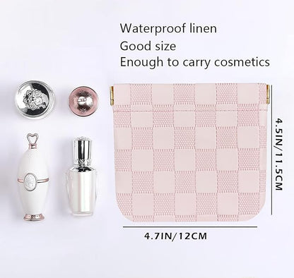 Leather Pocket Cosmetic Bag for Purse,Coin Purse Lipstick Cosmetic Accessories Organizer, Travel Kit Storage Pouch,Waterproof Portable No Zipper Self-closing (pink/Small)
