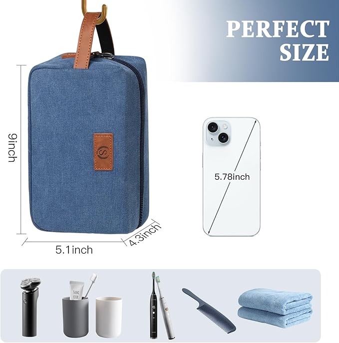 Janhavi Waterproof Personalized Toiletry Bag for Men, Beach Vacation Travel Essentials,Toiletry Bag with Hook, Laser Engraved Initials & Wheat Ear,Gifts For Him, Gifts For Husband(Blue C)