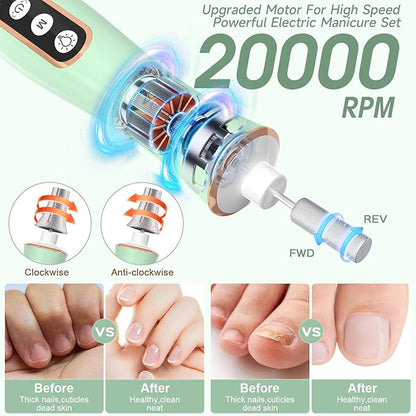 Cordless Electric Nail Drill with 360° LED light&10 Speeds, Professional Manicure Pedicure Kit, Rechargeable Pedicure Tools for feet, Hand Foot Care Nail Drill for Thick Nail Toenail Cuticle Women Men