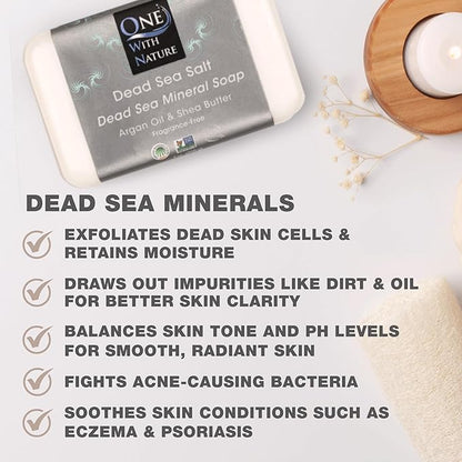 One With Nature Dead Sea Salt Soap 4oz 3-Pack – Purifying Soap Bar with Dead Sea Minerals for Face & Body, for Men & Women. Unscented.