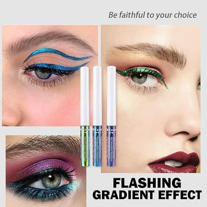 Corleone Glitter Liquid Eyeliner, Metallic Change Color Rainbow Eyeliner Gel MultiColor Highly Pigmented Waterproof Longer-Lasting Colorful Eye Liner Gift Kit for Women and Girls