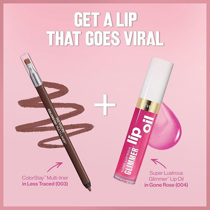 REVLON Super Lustrous Glimmer Lip Oil, Moisturizing & Tinted, Shiny Finish, Made with Plant-Based Squalane, 004 Gone Rose, 0.13 fl oz