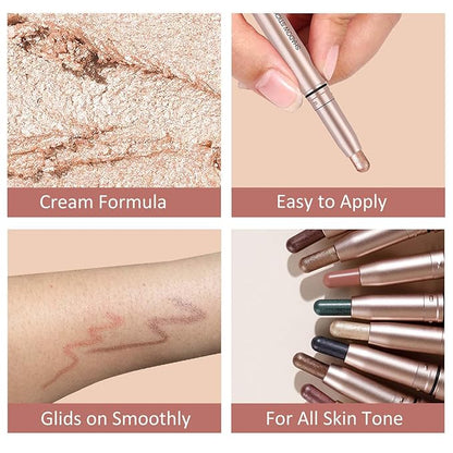Black Cream Eyeshadow Stick, Single Shimmer Eyeshadow Pencil, Waterproof Long Lasting Eye Shadow Stick Makeup, Hypoallergenic High Pigmented Eye Highlighter Pen Create Multi-Dimensional Eyes Look 11#