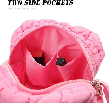 Puffy Quilted Makeup Bag Small Puffer Bag Cosmetic Bags Travel Toiletry Purse for Women, Cute Organizer Pouch, Pink