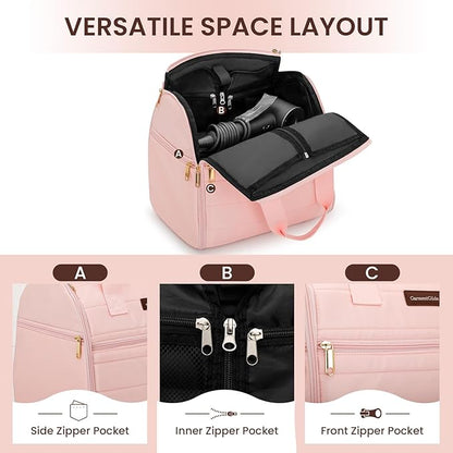 Wig Storage Bag Holds 3 Wigs Hair Tools Travel Bag Full-Open Breathable Organizer Case for Clips, Hair Dryer, Flat Curling Iron Brushes,Cosmetic Toiletry Tote Christmas Gift for Women Stylist