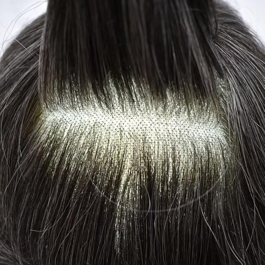 FACE MIRACLE French Lace Mens Toupee Human Hair System Lace Center Toupee for Men Thin Skin PU Around Hair Replacement System V-Looped Mens Hair Wig 6"X9" #1B30 1B# OFF BLACK WITH 30% SYNTHETIC GREY