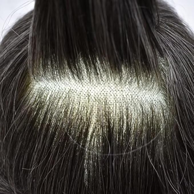 FACE MIRACLE French Lace Mens Toupee Human Hair System Lace Center Toupee for Men Thin Skin PU Around Hair Replacement System V-Looped Mens Hair Wig 6"X9" #1B30 1B# OFF BLACK WITH 30% SYNTHETIC GREY