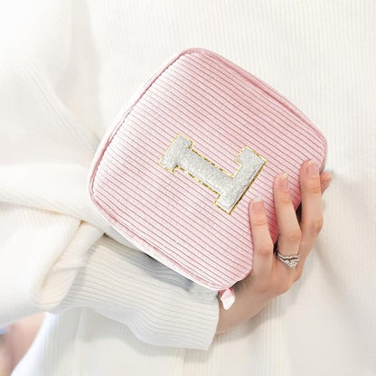 LETGO Birthday Gifts for Women Small Personalized Initial Monogram Makeup Bag,Preppy Corduroy Makeup Bags Travel Toiletry Bag Cute Pouch Purse for Her Mom Girlfriend Wife Sister Teacher Bridesmaid