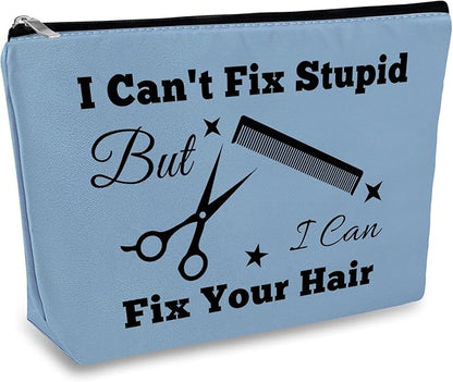Hairdresser Gifts Hair Stylist Makeup Bag Hairstylist Present Cosmetic Bags Funny Hair Dresser Gift Christmas Graduation Birthday Present for Hairdresser Barber Salon Blue Cosmetic Pouch Makeup Case