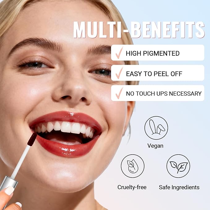 Vevivia Lip Stain - Lip Liner Stain, Long Lasting Peel Off Lip Stain, Natural Peel Off Lip Liner Stain with Tweezer, Easy to Use, Waterproof, Smudge-proof, Transfer-proof, Coffee
