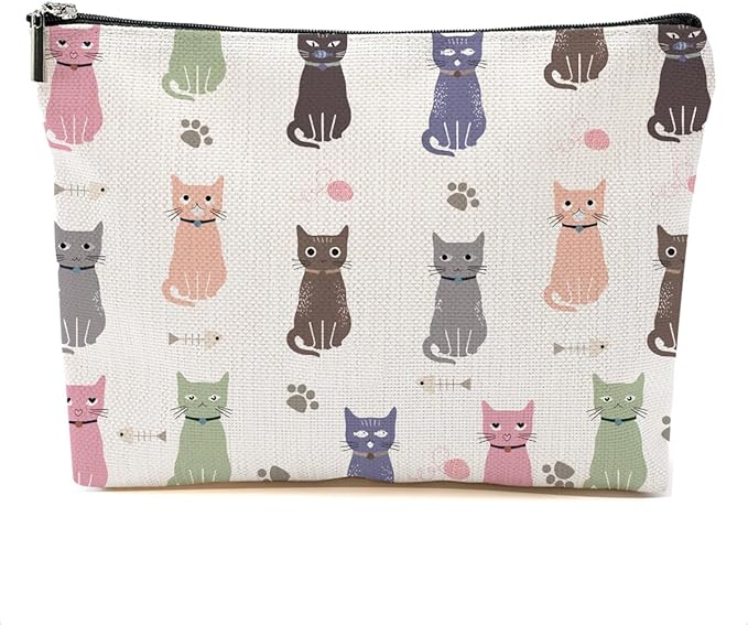 Cute Cat Makeup Bag Cat Gifts Cosmetic Bag Cat Lover Gifts for Women Girls Friends Wife Cat Themed Gifts Cat Stuff Travel Organizer Zipper Pouch Graduation Birthday Friendship Gifts