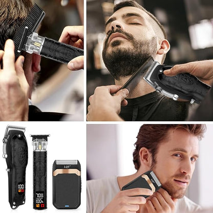 Professional Hair Clipper Set for Men Electric Shaver Razor Cordless Hair Cutting Barber Clippers Beard Trimmer Men’s Grooming Kit Gifts for him (Black)