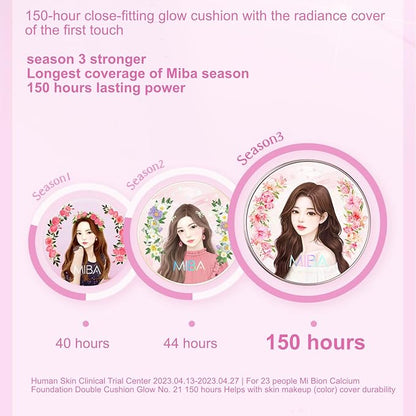 MIBA Ion Calcium Foundation Double Cushion Glow 25 g / 0.88 oz Big Cushion SEASON 3. Long Lasting Cover Effect. Moisture glow. Skin tightening relief. Smooth adhesion. (Lovely #23 Rosy Beige)