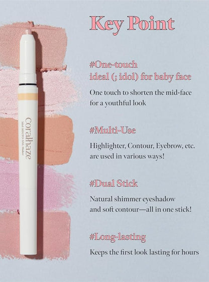 Idol AEGYO-SAL Maker 04 Ice Berry, 2-in-1 Under-Eye Highlighter and Contour Liner for Bright, Voluminous Eyes, Long-Lasting, Smudge-Proof Shimmer Stick with Natural Glow, Korean Beauty