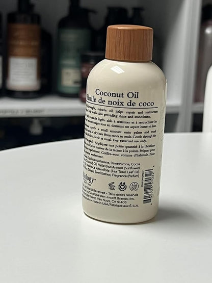 Oliology Coconut Hair Oil - Meds Split Ends, Controls Frizz, Hydrates & Softens - Lightweight Formula Helps Repair Distressed Hair from Heat Styling & Treatments | Made in USA & Paraben Free (4oz)