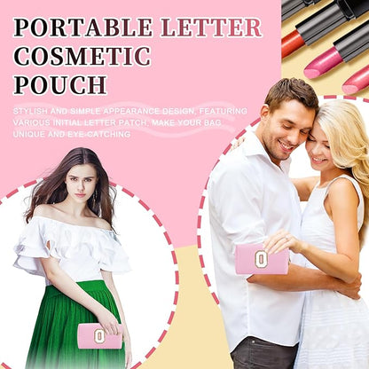 Iqimott,Personalized Initial Letter Patch Makeup Bag, Preppy Portable Chenille Letter Cosmetic Bag with Zipper, PU Leather Travel Toiletry Bag Monogram Make Up Pouch for Women Girls(Letter O)