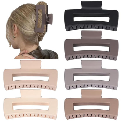 4 Inch Big Hair Claw Clips 6 Pcs Large Claw for Thick Hair Square Hair Clips for Women Rectangle Hair Clips Nonslip Acrylic Banana Jaw Clips Hair Accessories for Girls (Chocolate)