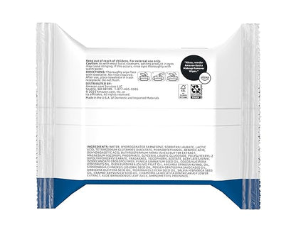 Amazon Basics Makeup Remover Wipes, Gentle Cleansing, Dermatologist Tested, Original, Plant Based, Alcohol-Free, Removes Waterproof Mascara, 25 Count Per Pack, Pack of 1