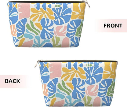 Womens Leather Makeup Bag Cosmetic Bag Travel Toiletry Bags Make Up Bags for Women Adult (Boho-Coral 1)