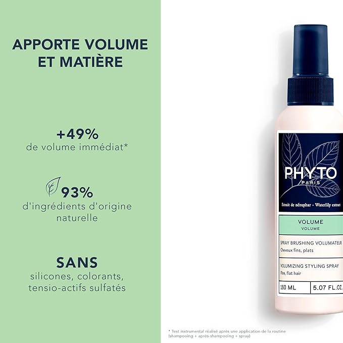 PHYTO VOLUME Volumizing Blow Dry Spray, Instant Volume, No Stiffness, Heat Protection, For Fine Hair, Thin Hair, Silicone Free, 5.07 fl. oz