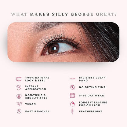 Silly George Pop-On Lashes - DIY 1-Step Pre-Glued Faux Eyelash Clusters, Natural Look Extensions, Black - Blush, 5-7 Pair Set, Pack of 60 Clusters