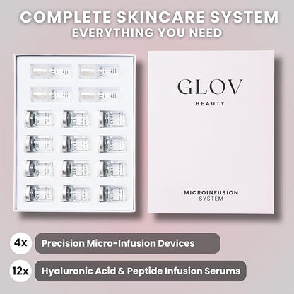 Glov Beauty Micro Infusion System for Face & Lips – 0.25mm 24k Gold Cosmetic Facial Stamp with Hyaluronic Acid, Collagen Peptides & Licorice Root Serum Ampoules | At-Home Hydrating & Plumping Glow Kit