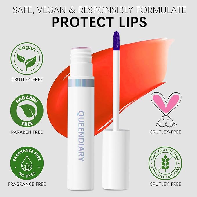 QueenDiary lip stain peel off lip gloss all day long lasting Waterproof and Transferproof lip tint - matte finish peel off lip liner (06#Natural)