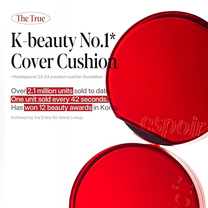 Espoir Be Velvet Cushion Foundation #27 Oat | Quick and Easy Coverage with Long-lasting Color by Zero Oxidation, Velvety Smooth Finish & Lightweight Formula, Vegan, Korean Makeup, 0.46 oz