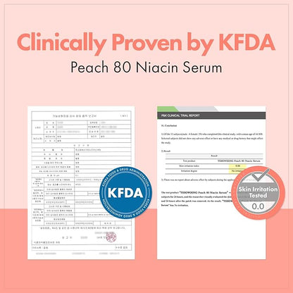 TOSOWOONG Peach 80 Niacin Serum, 5% Niacinamide, Alpha-Arbutin, Vitamin B12, Glass Skin, Hydrating Face Serum for Dark Spots, Pore Minimizer, Uneven Tone, Dullness, Korean Skincare, 33ml/1.11 fl. oz.