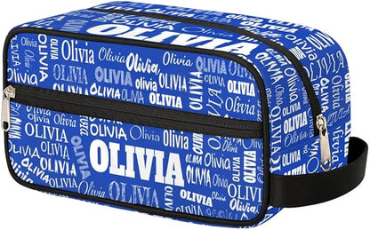 Personalized Name Makeup Bag, Custom Women Cosmetic Travel Toiletry Bag Pouch Organizer for Vacation Weekend Royal Blue