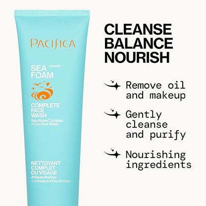 Pacifica Beauty Sea Foam Face Cleanser, Daily Gentle Foaming Face Wash, With Coconut Water + Sea Algae Complex, Removes Makeup, For Combination and Oily Skin, Vegan and Cruelty Free, Clean Skin Care