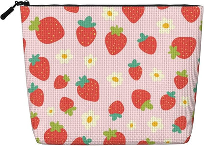 MOLAIGIN Strawberry Red Fruit Cosmetic Bag For Women, Travel Makeup Bag, Toiletry Zipper Bag, Large Capacity Aesthetic Cases