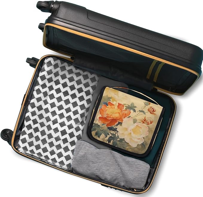 Travel Toiletry Bag for Women & Men Ethnic Flower Peony Hanging Cosmetic Organizer Portable Waterproof Makeup Case Make Up Bag with Compartments Travel Essentials for Bathroom Shower