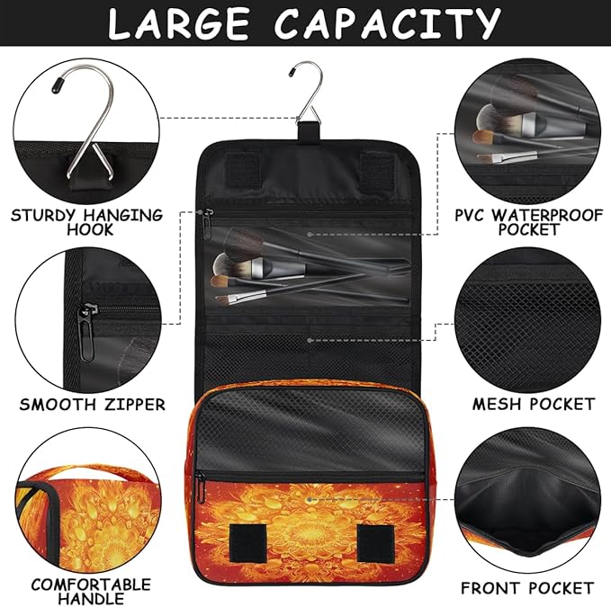 Travel Toiletry Bag for Women & Men Ethnic Mandala Flower Toho Hanging Cosmetic Organizer Portable Waterproof Makeup Case Make Up Bag with Compartments Travel Essentials for Bathroom Shower