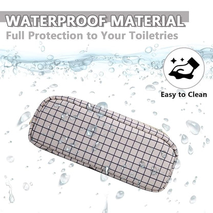 Small Pencil Case Makeup Bag for Purse, Cute Pencil Pouch Nylon Preppy Checkered Makeup Brush Bag with Zipper, Girls Portable Stationery Storage Case Small Pen Bag for Office School(Slim-Checkered)