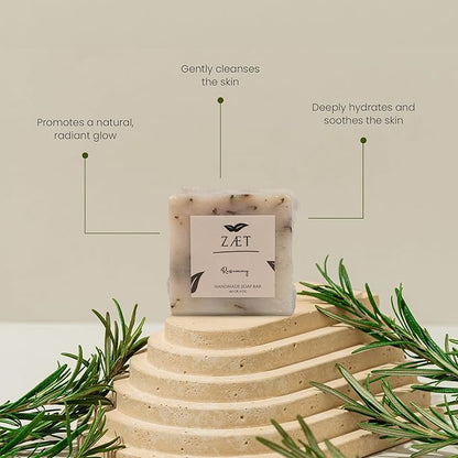ZAET 4-Pack Rosemary Bar Soap – Made with Rosemary Leaves, Olive Oil and Coconut Oil - Handmade Soap Bar for Face, Body and Hands - Gently Cleanses and Hydrates All Skin Types- For Men and Women