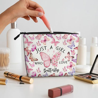 MOLAIGIN Just A Girl Who Love Butterfly Cute Butterflies Cosmetic Bag For Women, Travel Makeup Bag, Toiletry Zipper Bag, Large Capacity Aesthetic Cases