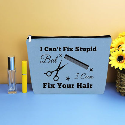 Hairdresser Gifts Hair Stylist Makeup Bag Hairstylist Present Cosmetic Bags Funny Hair Dresser Gift Christmas Graduation Birthday Present for Hairdresser Barber Salon Blue Cosmetic Pouch Makeup Case