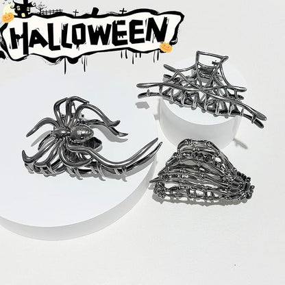 3 Pieces Large Metal Spider Net Hand Hair Claw Clips for Women and Girls Thick Long Hair, Nonslip Skeleton Spooky Barrette Headband Hair Styling Accessories for Halloween Christmas Gifts